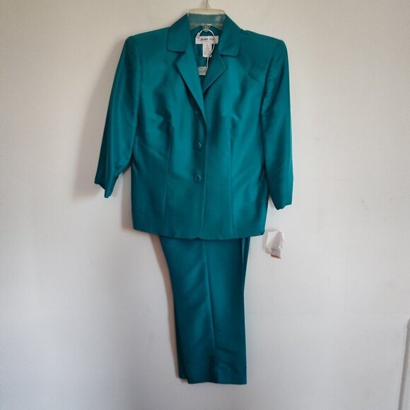 Ladies Petite SZ 6P/4P Judith Hart Turquoise Silk Shantung Suit - Picture 1 of 4